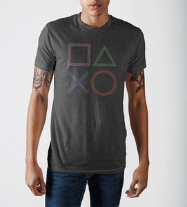Sony Playstation Controller Buttons Charcoal Heather Soft Hand Print T-Shirt